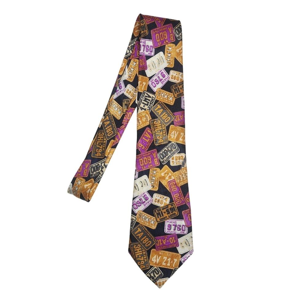 Vintage Renaissance Tie License Plates Classic Cars Men's Necktie Automobilia